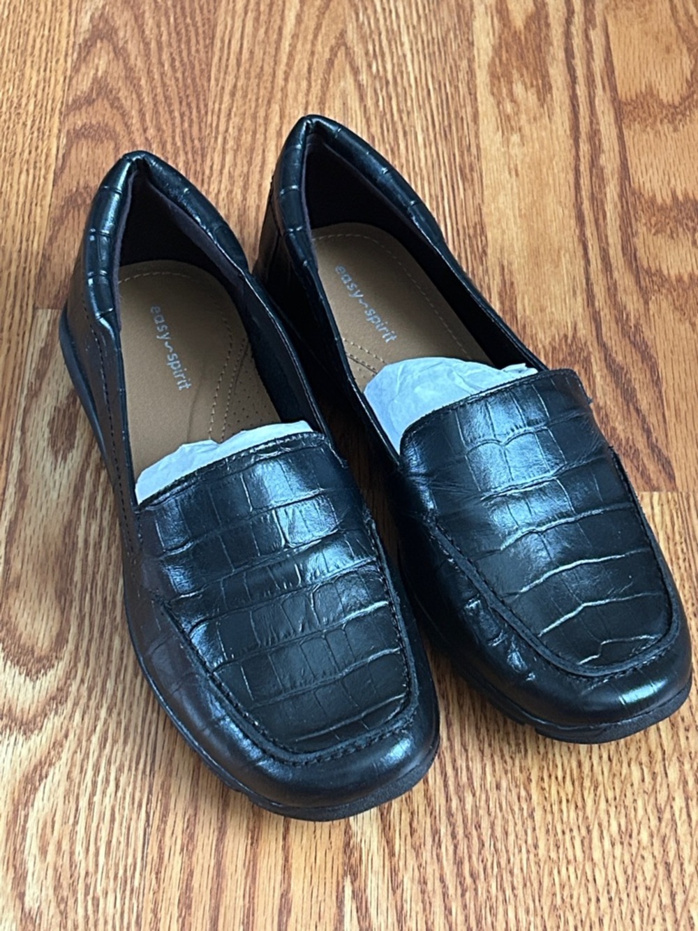 Easy Spirit Solid Black Abide 8 Crocodile Print Loafer Women's Size 7.5 WW